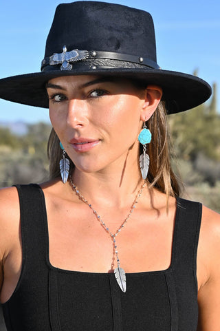 Spirit Guide Silver Feather Lariat Necklace
