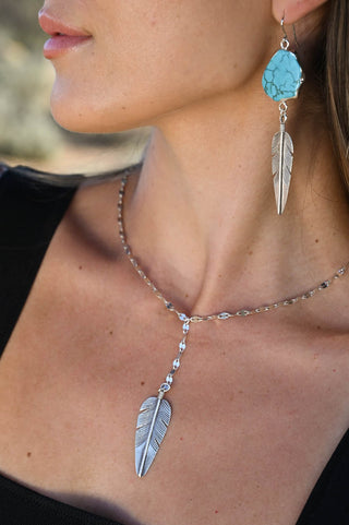 Spirit Guide Silver Feather Lariat Necklace