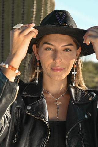 Courage Within Silver Cross Carnelian & Quartz Earrings