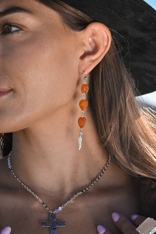 Sacred Flame Carnelian Feather Earrings