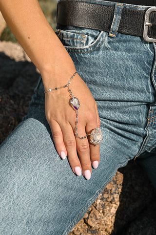 Liquid Light Aura Agate Silver Hand Chain