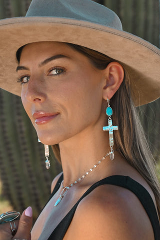 Calm Within Silver Cross Howlite & Quartz Earrings