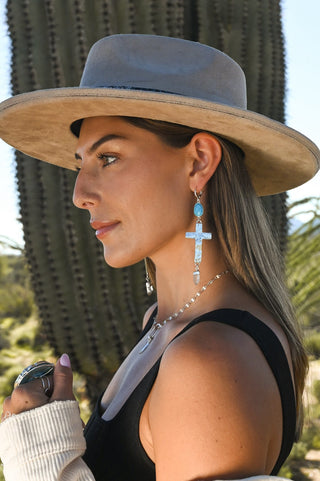 Calm Within Silver Cross Howlite & Quartz Earrings