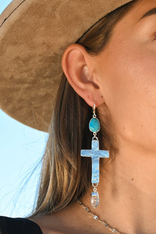 Calm Within Silver Cross Howlite & Quartz Earrings
