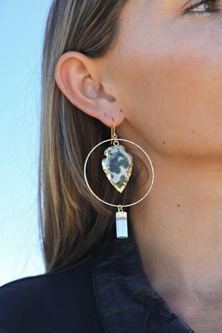 Steady Spirit Moss Agate Selenite Gold Hoop Earrings