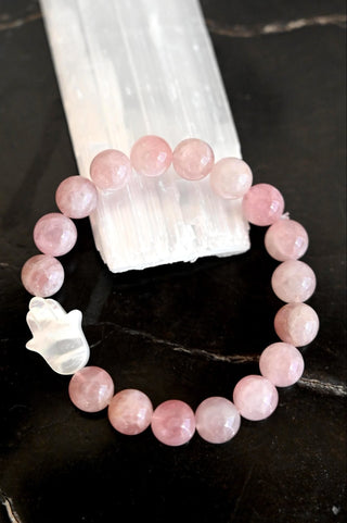 Divine Shield Rose Quartz Hamsa Bracelet