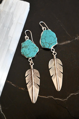 Calm Sky Feather Howlite Earrings