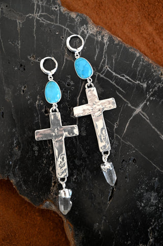 Calm Within Silver Cross Howlite & Quartz Earrings