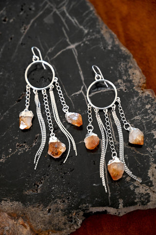 Golden Glow Citrine Silver Chandelier Earrings
