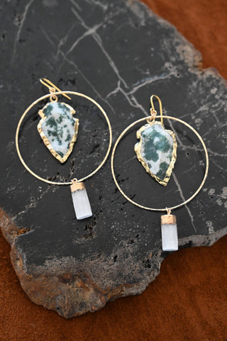 Steady Spirit Moss Agate Selenite Gold Hoop Earrings