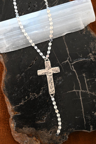 Steady Light Silver Cross Lariat Necklace