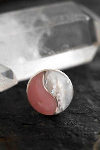 Soft Power Pearl & Guava Quartz Yin Yang Ring