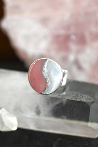Soft Power Pearl & Guava Quartz Yin Yang Ring