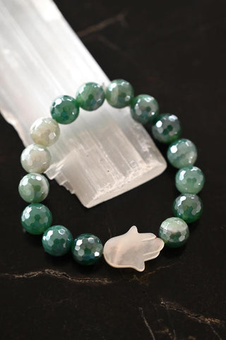 Guardian Glow Agate Hamsa Bracelet