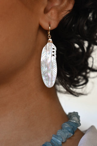 Free Bird Mother of Pearl Feather Earrings