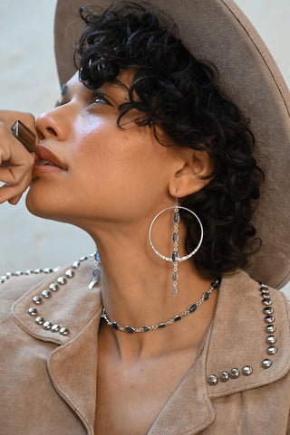 I Fly True Kyanite Moon Hoop Earrings