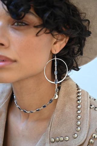 I Fly True Kyanite Moon Hoop Earrings
