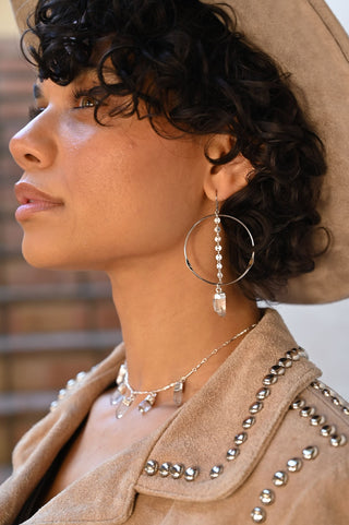 Still And Clear Quartz Silver Hoop Earrings