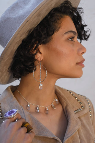 Still And Clear Quartz Silver Hoop Earrings