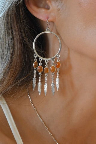Wild Heart Carnelian Silver Feather Earrings