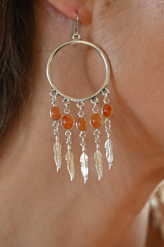 Wild Heart Carnelian Silver Feather Earrings