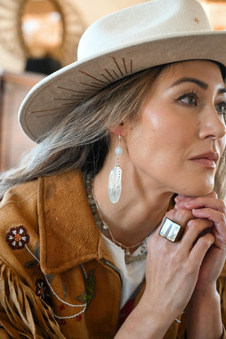 Silver Skies Pearl and Moonstone Feather Earrings