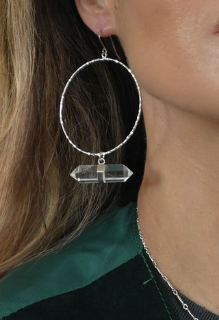 Aiming True Quartz Silver Hoop Earrings
