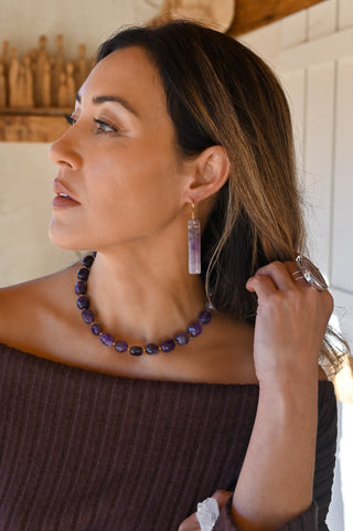 Sacred Self Amethyst Gold Earrings