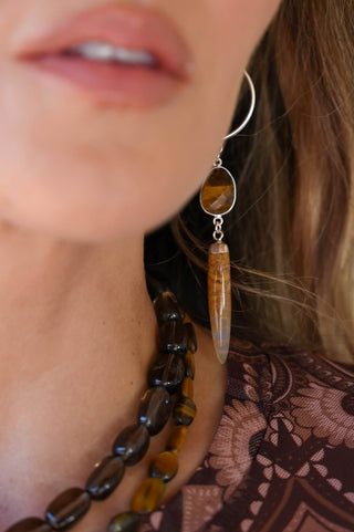 Moving In Courage Agate & Tigers Eye Silver Earrings