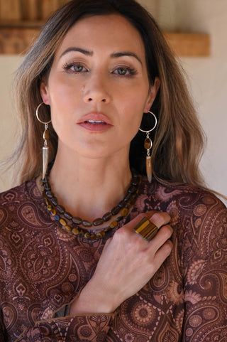 Moving In Courage Agate & Tigers Eye Silver Earrings