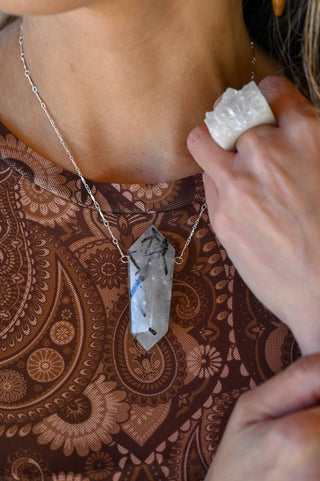 Be Where Your Feet Are Rutilated Quartz Silver Necklace
