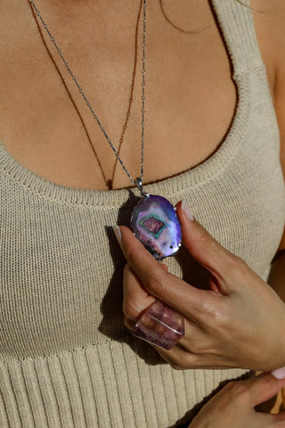 Dragon's Fire Druzy Agate Silver Necklace