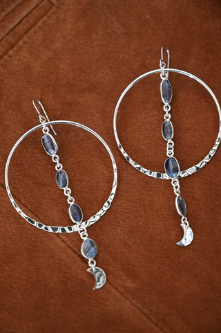 I Fly True Kyanite Moon Hoop Earrings