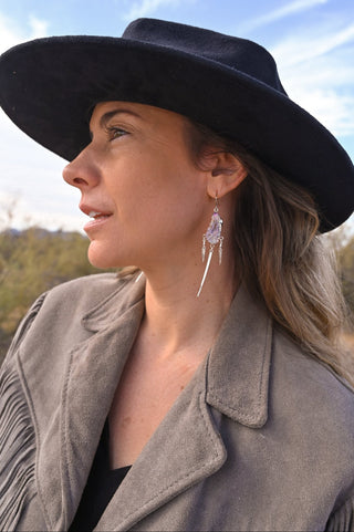 The Rise Aura Agate Silver Feather Earrings