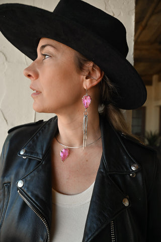 Live Out Loud Pink Aura Quartz Silver Earrings