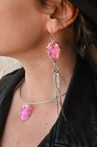Chasing Light Pink Aura Quartz Silver Jewelry Set