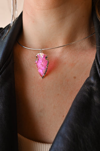 Chasing Light Pink Aura Quartz Silver Jewelry Set