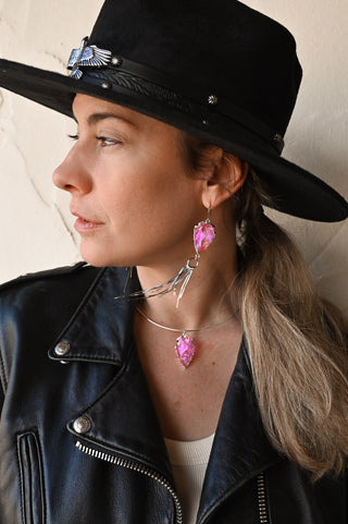 Chasing Light Pink Aura Quartz Silver Jewelry Set