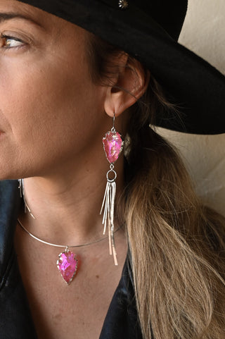 Chasing Light Pink Aura Quartz Silver Jewelry Set