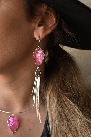 Live Out Loud Pink Aura Quartz Silver Earrings