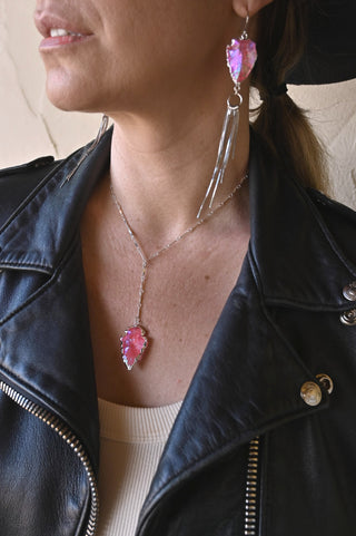 Live Out Loud Pink Aura Quartz Silver Necklace