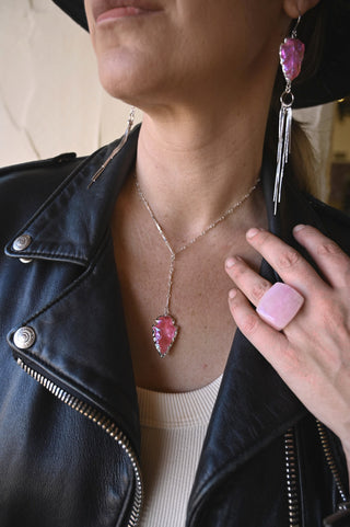 Live Out Loud Pink Aura Quartz Silver Necklace