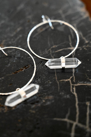 Aiming True Quartz Silver Hoop Earrings