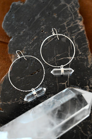 Aiming True Quartz Silver Hoop Earrings