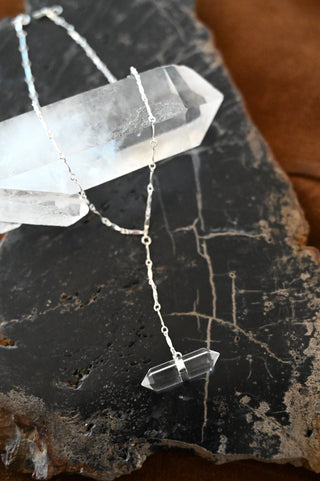 Aiming True Quartz Silver Lariat Necklace