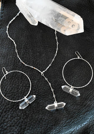 Aiming True Quartz Hoop Silver Jewelry Set
