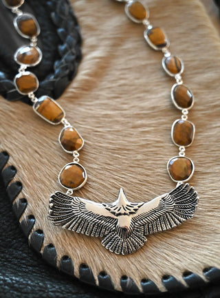 Moving In Courage Tigers Eye Eagle Necklace