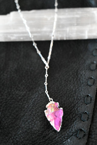 Live Out Loud Pink Aura Quartz Silver Necklace