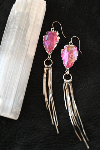 Live Out Loud Pink Aura Quartz Silver Earrings
