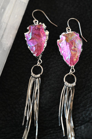 Live Out Loud Pink Aura Quartz Silver Earrings